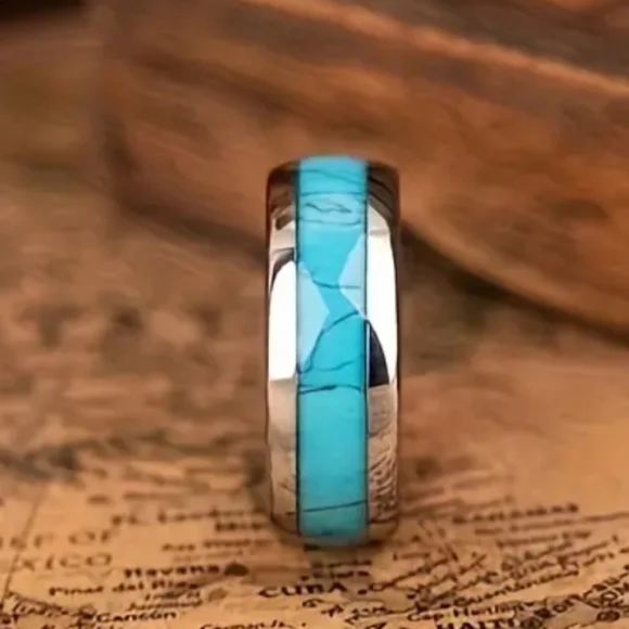 Unique.Vintage Stainless Steel Turquoise Ring for Men. - Picture 4 of 5